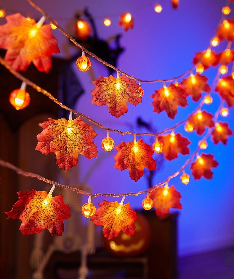 Guirnalda de luces LED con hojas de arce y calabaza para Halloween, Navidad y Acción de Gracias. Funciona con pilas o USB, 6 colores, ideal para fiestas en interiores y exteriores._voghion.com