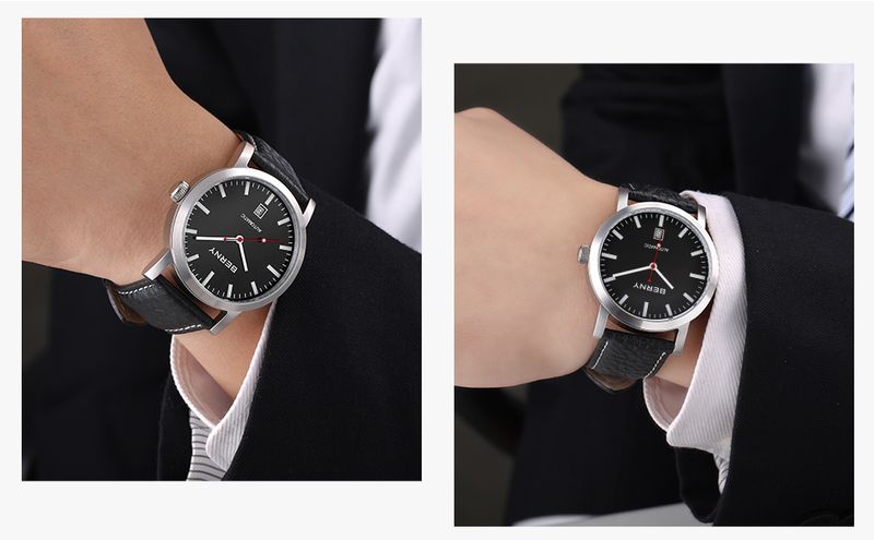 BERNY Automatic Watches For Men 5ATM Waterproof Analog Mechanical Leather Watch With Date Luminous Stainless Steel Minimalist Dress Men's Wrist Watch_voghion.com