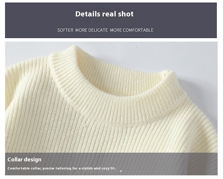Pull col rond pour homme, tricot d'hiver épais et chaud, ample et décontracté, couleur unie, col roulé_voghion.com
