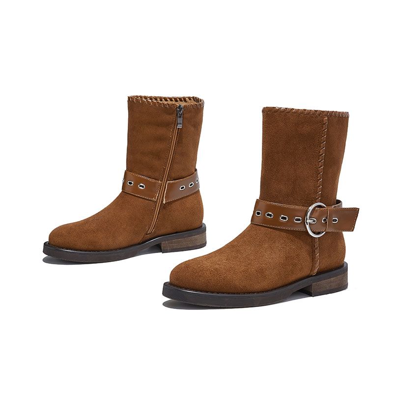 Korean Style Minimalist Retro Mid Top Boots, With A Low-key And High-end Feel, Comfortable To Wear For A Long Time Without Rubbing Your Feet_voghion.com