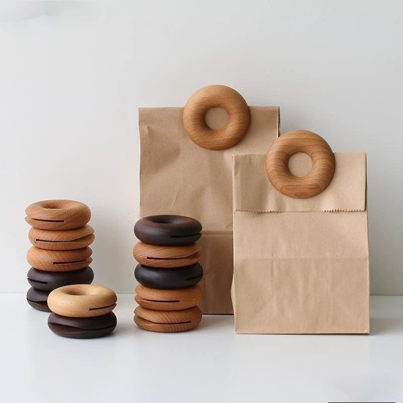 Solid Wood Donut Wooden Sealing Walnut Beech Office Snack Food Bag Clip_voghion.com