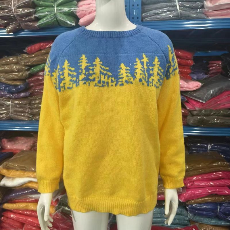 Damenbekleidung, modischer Strickpullover mit Rundhalsausschnitt, Farbblock, lockere Passform, lässige Oberteile_voghion.com