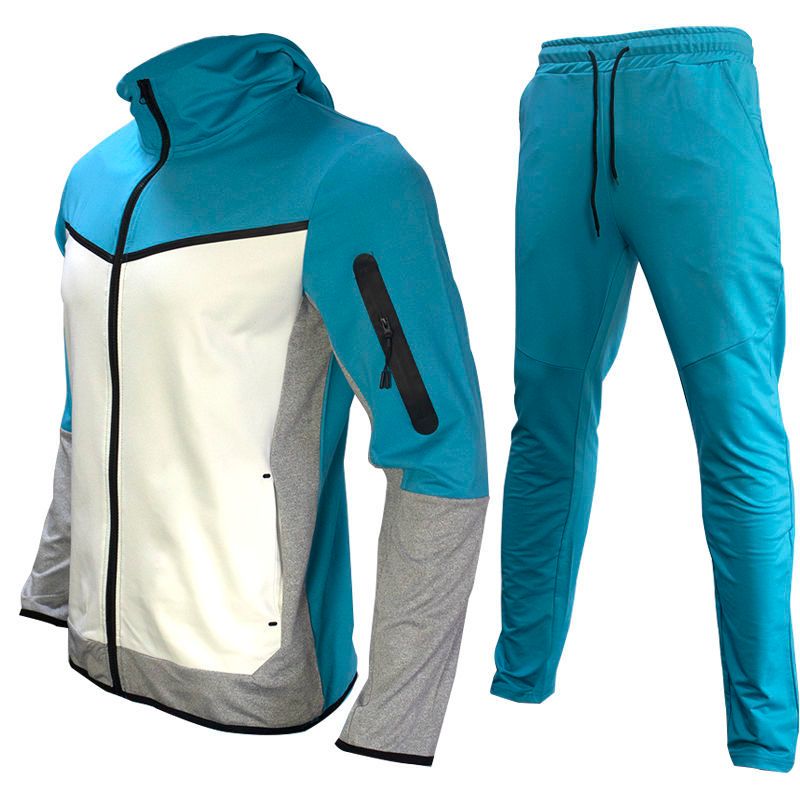 Lente en herfst complete set heren sportjas sweatshirt mouwen lange broek contrasterende cardigan capuchon los pak_voghion.com