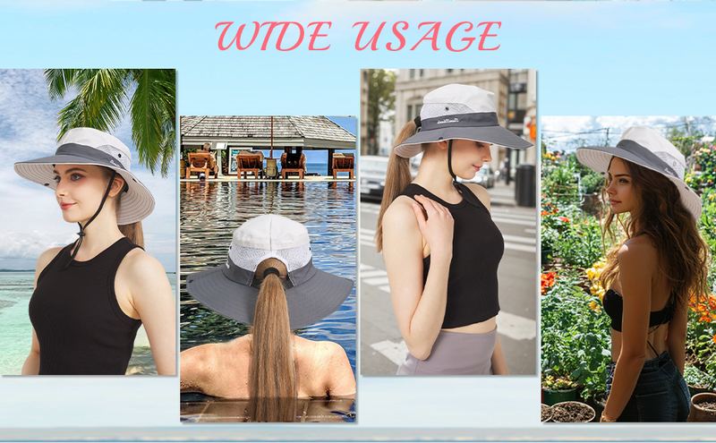 Cappelli da pescatore con coda di cavallo NPQQUAN per donna e uomo, tesa larga, protezione UPF 50+, cappelli da spiaggia e da pesca_voghion.com