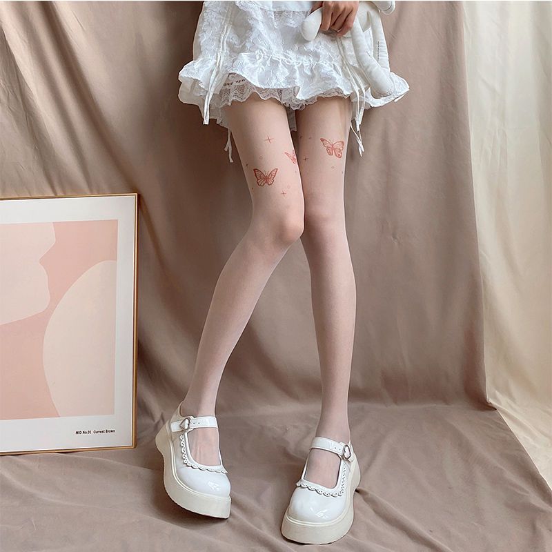 Yahudi Hautfarbene Strümpfe mit Schleifenmuster LO Damen Sommer Herbst Dünne rutschfeste JK Sexy Strumpfhose_voghion.com