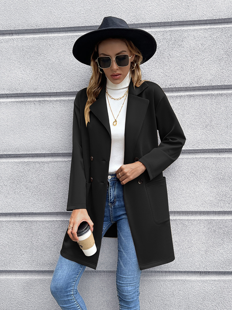 Abbigliamento donna autunno e inverno cardigan di media lunghezza giacca doppiopetto in maglia per donna_voghion.com
