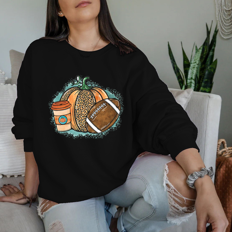 Christmas Women's clothing New velvet off-shoulder sweatshirt Thanksgiving pumpkin print off-shoulder round neck sweatshirt long-sleeved T-shirt_voghion.com