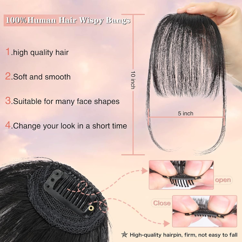 Clip in Bangs 100% Human Hair Extensions Medium Brown on Fringe with nice net Natural Flat neat Temples for_voghion.com