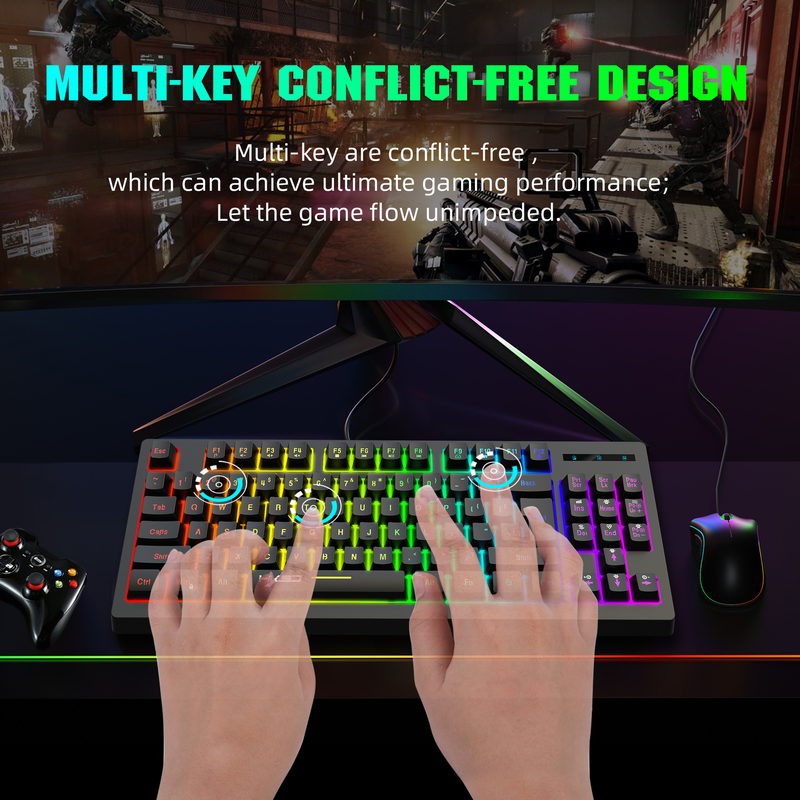 L100 Dünnschicht-2,4-G-Funktastatur RGB, mehrere Hintergrundbeleuchtungsmodi, 87 Tasten, ABS-Material_voghion.com