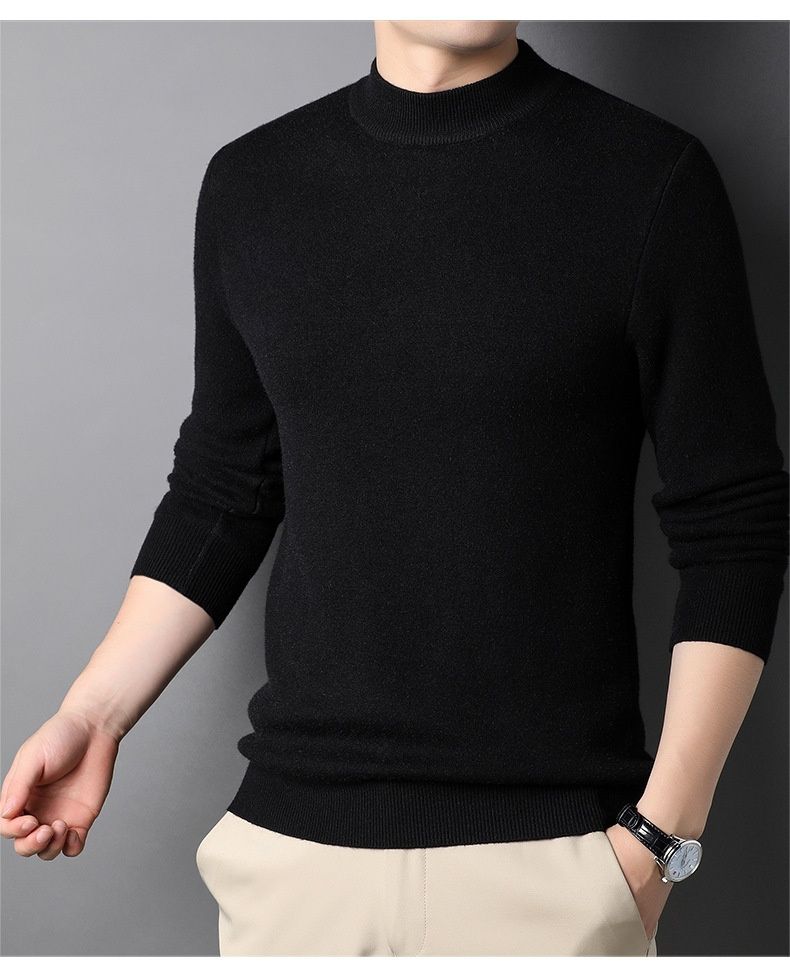 Maglione da uomo slim fit a collo alto in tinta unita, nuovo di zecca, primavera e autunno_voghion.com
