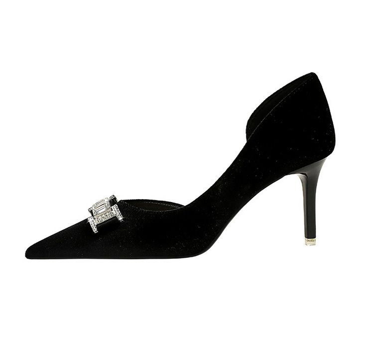 1363-AK80 Bankett High Heels Damen mit dünnen Absätzen, Wildlederoberfläche, flacher Öffnung, spitzer seitlicher Hohlmetall-Wasser_voghion.com