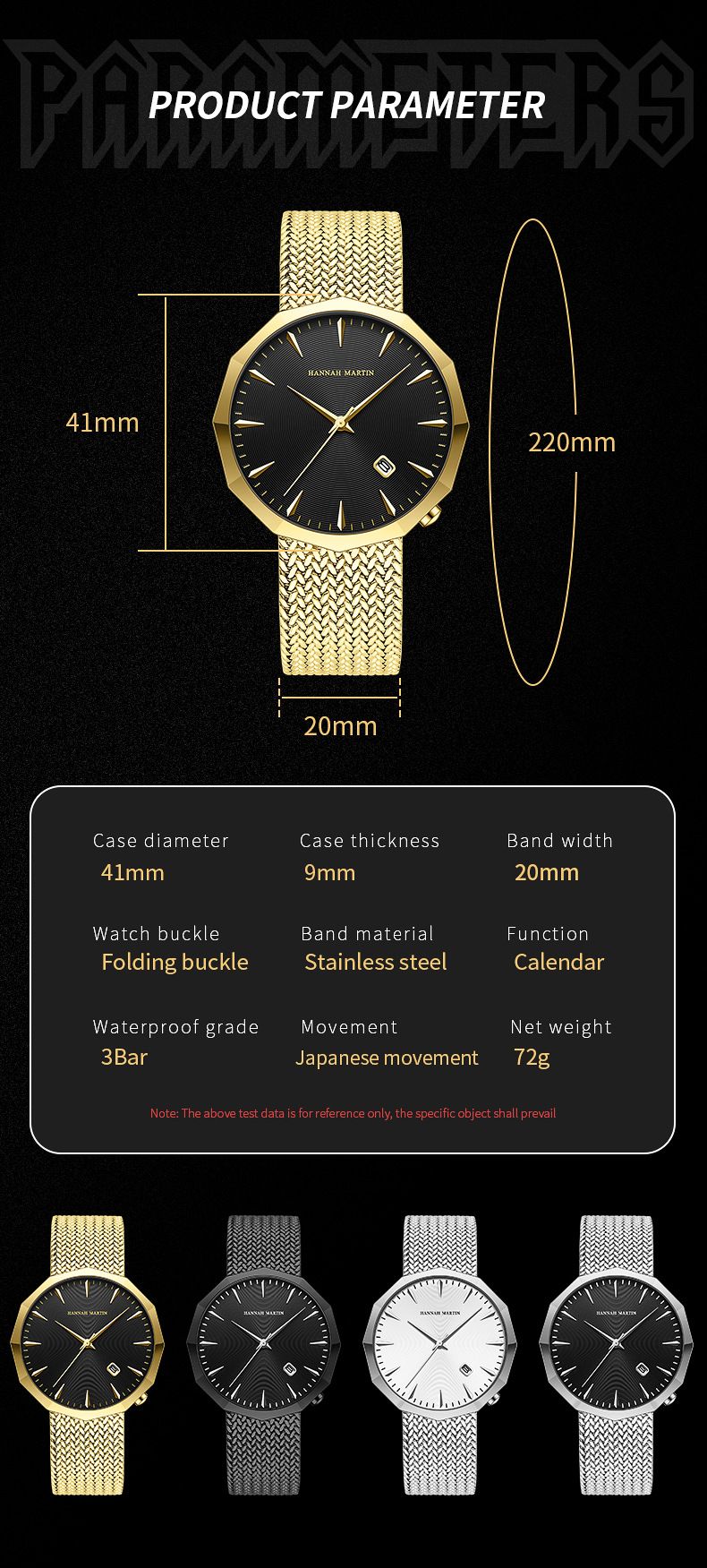 Hannah Martin Men's Watch New Stainless Steel Band Men's Watch Casual Simple Calendar Quartz Waterproof Angular Watch_voghion.com
