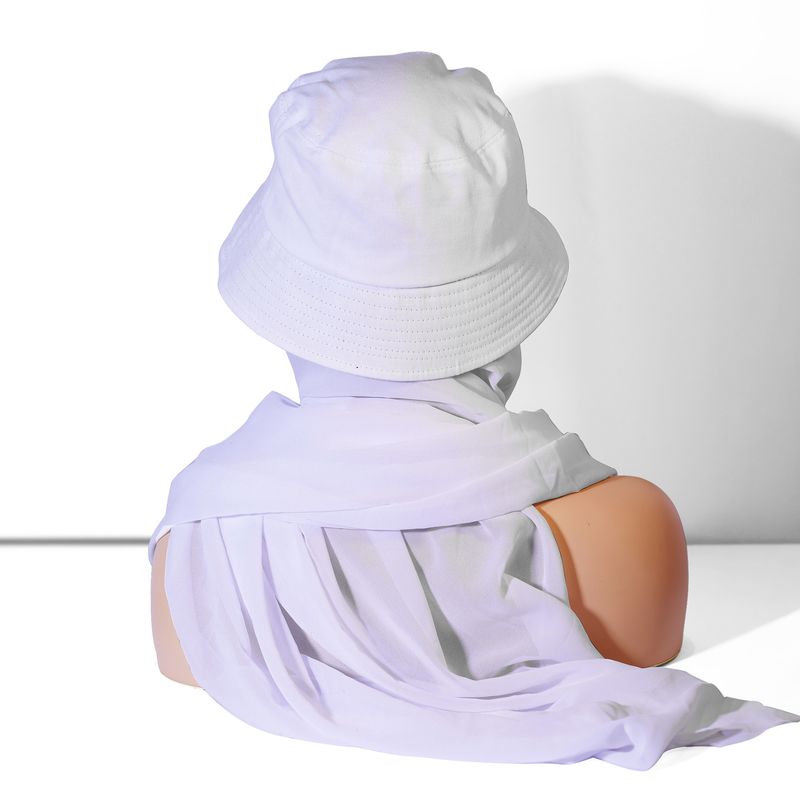 Elegant Monochrome Chiffon Scarf & Hat Set – Summer Sunshade Headwear (Solid Color Fisherman Hat & Hijab Combination, Lightweight & Stylish_voghion.com