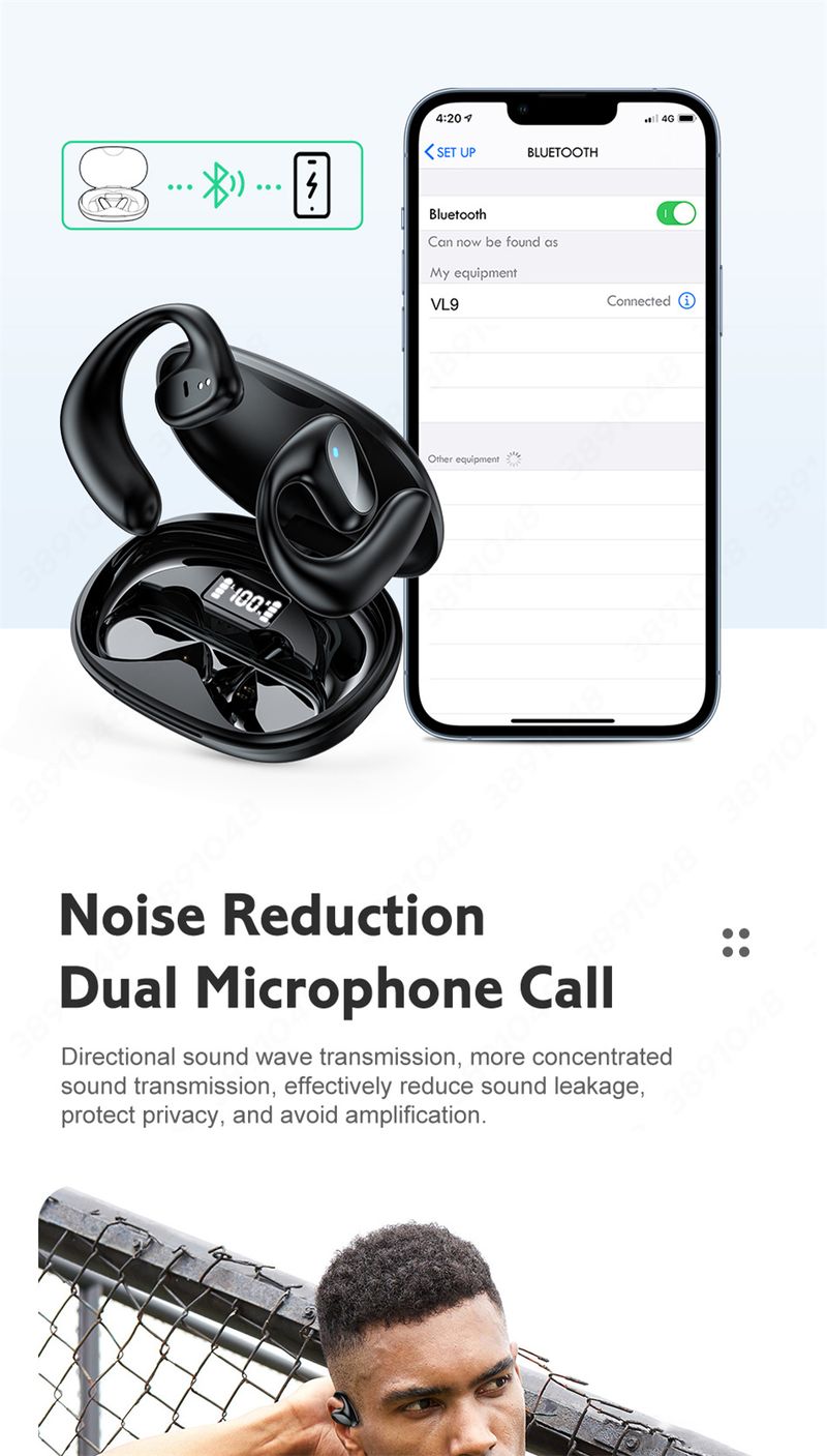 Bluetooth headset with microphone wireless headset Sports waterproof headset Noise reduction headset hook Hi-fi headset_voghion.com
