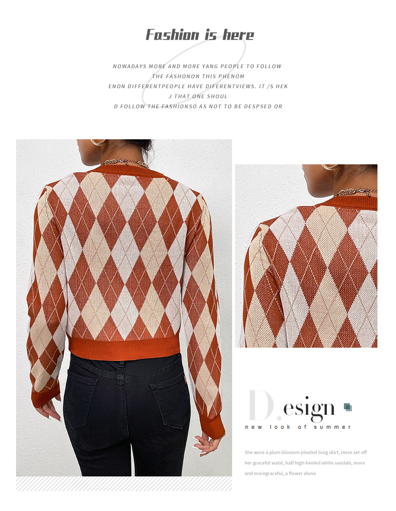 Pullover maglione a maniche lunghe con collo rotondo lavorato a maglia corta con diamanti_voghion.com