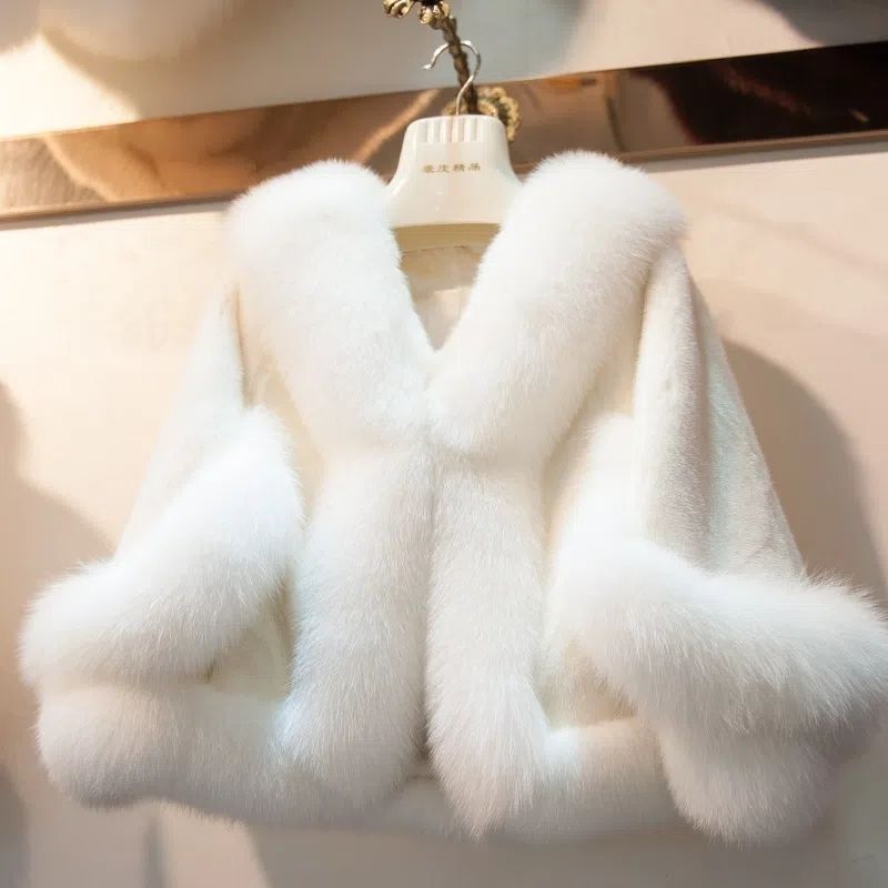 Cappotto con maniche in pelliccia di visone invernale da sposa, con scialle di coniglio, abito da sposa, cheongsam, mantello bianco da donna_voghion.com