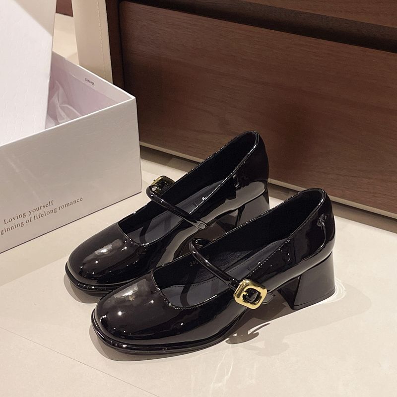 Scarpe Mary Jane con tacco medio, stile principessa francese, argento, tacco grosso, impermeabili, scarpe singole da donna, piccole scarpe argentate_voghion.com