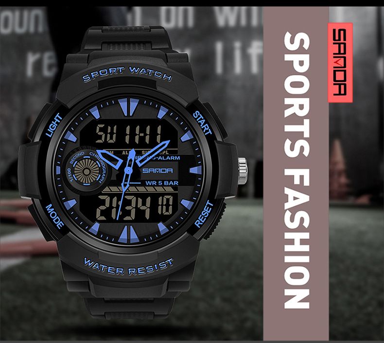 Orologio sportivo da uomo in stile militare con retroilluminazione a LED, impermeabile, sveglia, doppio fuso orario, cronometro, display giorno/data, orologio elettronico con cinturino in resina_voghion.com