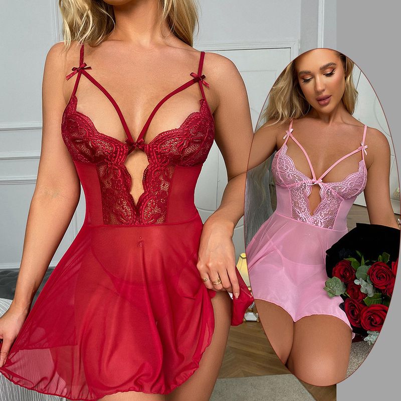 Verleidelijke kanten lingerieset - Sexy babydoll chemise met string en verstelbare bandjes voor vrouwen, plus size nachtkleding en rollenspel_voghion.com