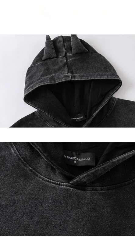 Trendig Dark Washed Cross Devil Loose Hooded ärmlös T-shirtväst_voghion.com