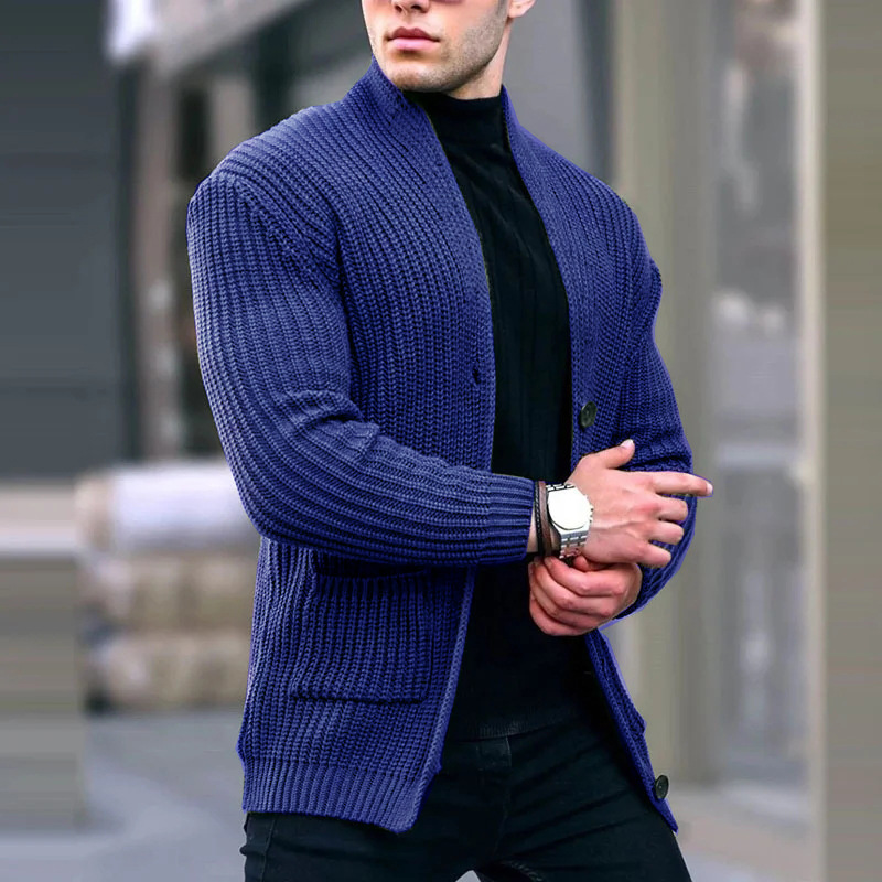 Herreklær Europeisk og amerikansk motekardigan Langermet løs ensfarget lommeknapp Slim fit Herregenser for høst og vinter_voghion.com