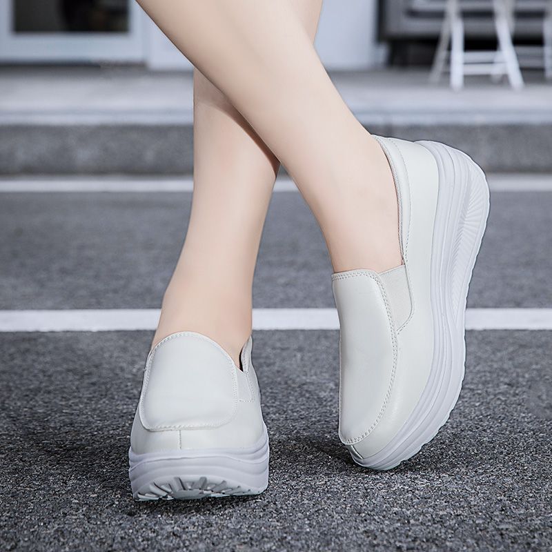 Damen Frühling Echtes Leder Weiche Laufsohle Arbeit Weibliche Schwarze Swing Schuhe Frau Plus Size Wedges Einzelne Schuhe_voghion.com