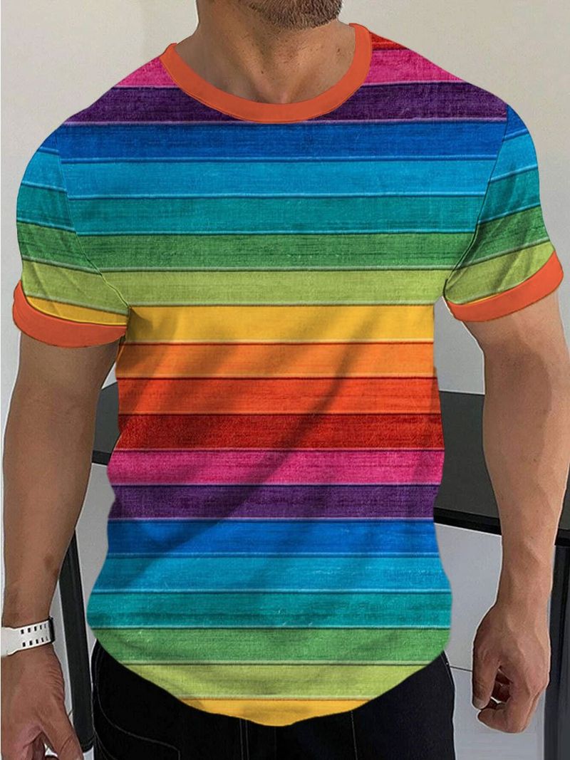 Ropa para hombre Camiseta de cuello redondo con estampado de arte nocturno, estilo jersey para hombre, manga corta, estampado moderno, camiseta cómoda e informal_voghion.com