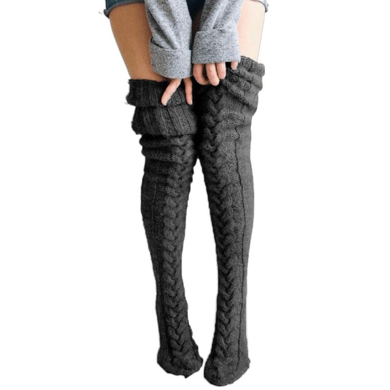2025d Knitted Warm Foot Covers Solid Color Over-the-Knee Long Tube Slouch Thick Women's Socks_voghion.com