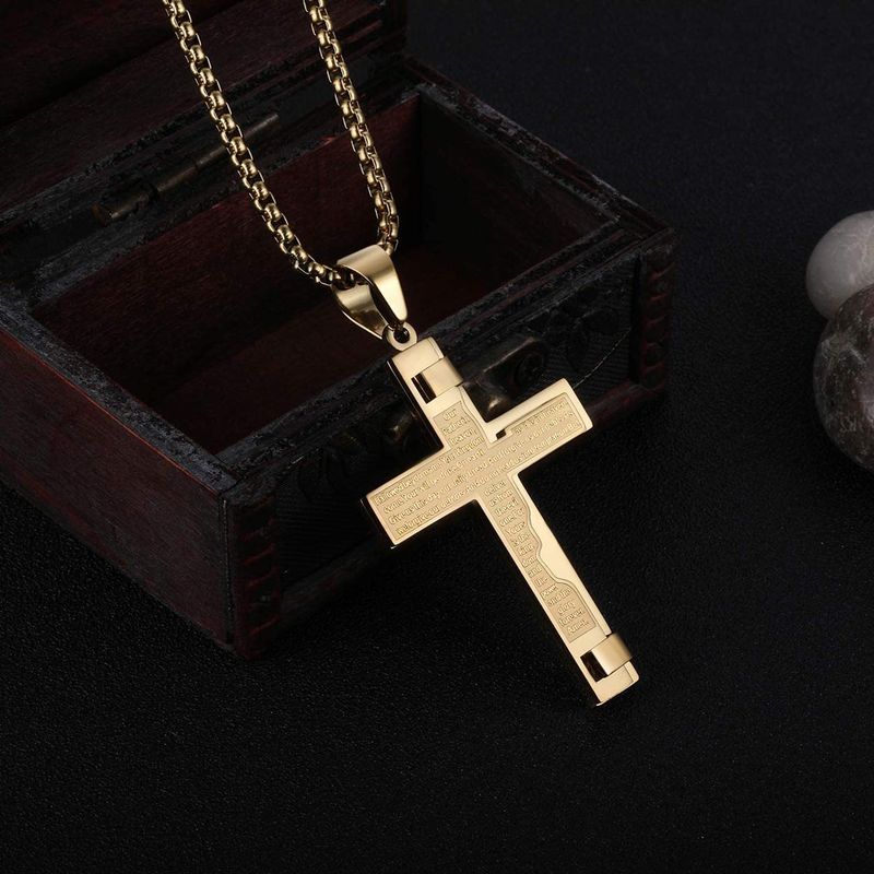 Unisex Titanium Cross Stainless Steel Necklace In Minimalist Style_voghion.com