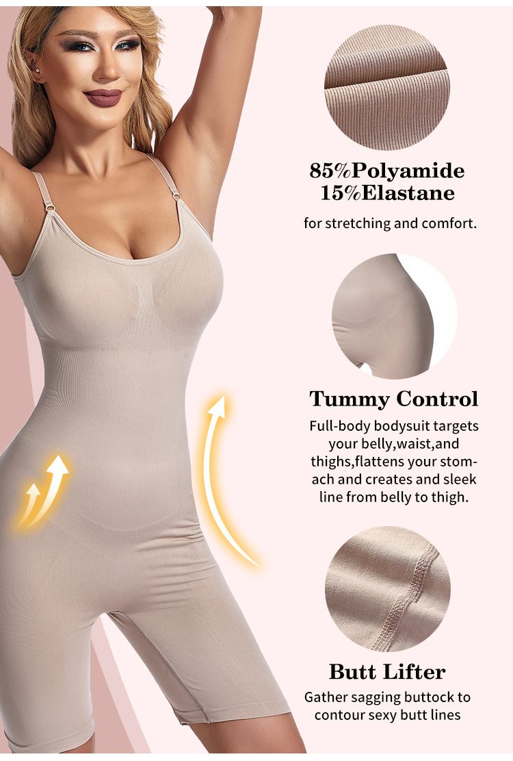 Plus Size One-Piece Boxer Tight-Fitting Five-Point Crotchless Pants Tummy Control Shapewear Camisole Postpartum Slimming_voghion.com