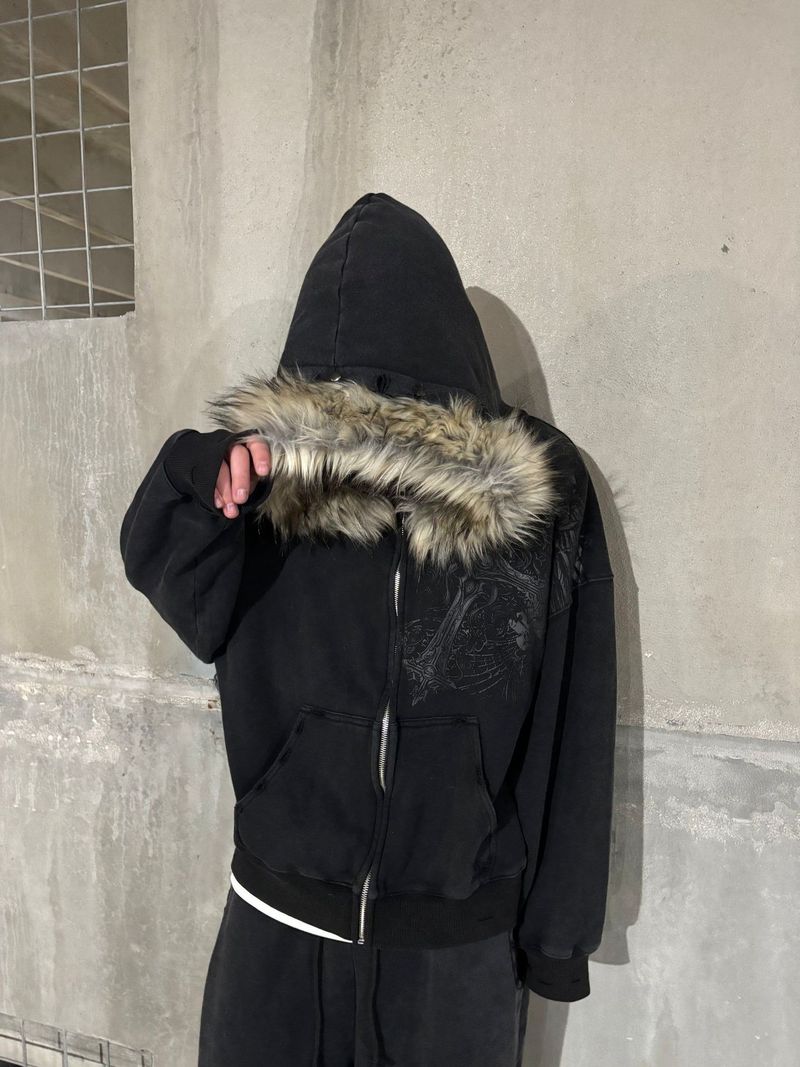 Fluffy Hat Sweater Printed Long-sleeved Pullover Hoodie Retro Jacket Street Trend Y2k_voghion.com
