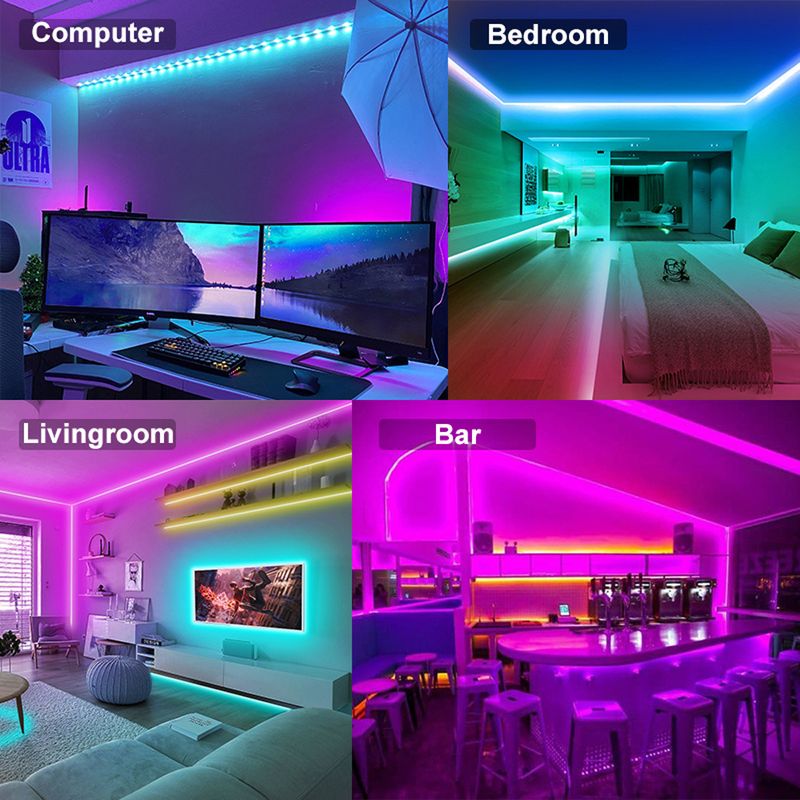 Bande lumineuse LED RGB USB 5 V avec Bluetooth et télécommande infrarouge - 16 millions de couleurs, LED SMD 5050/2835 (12/18/30/60 LED/mètre), flexible et autocollante_voghion.com