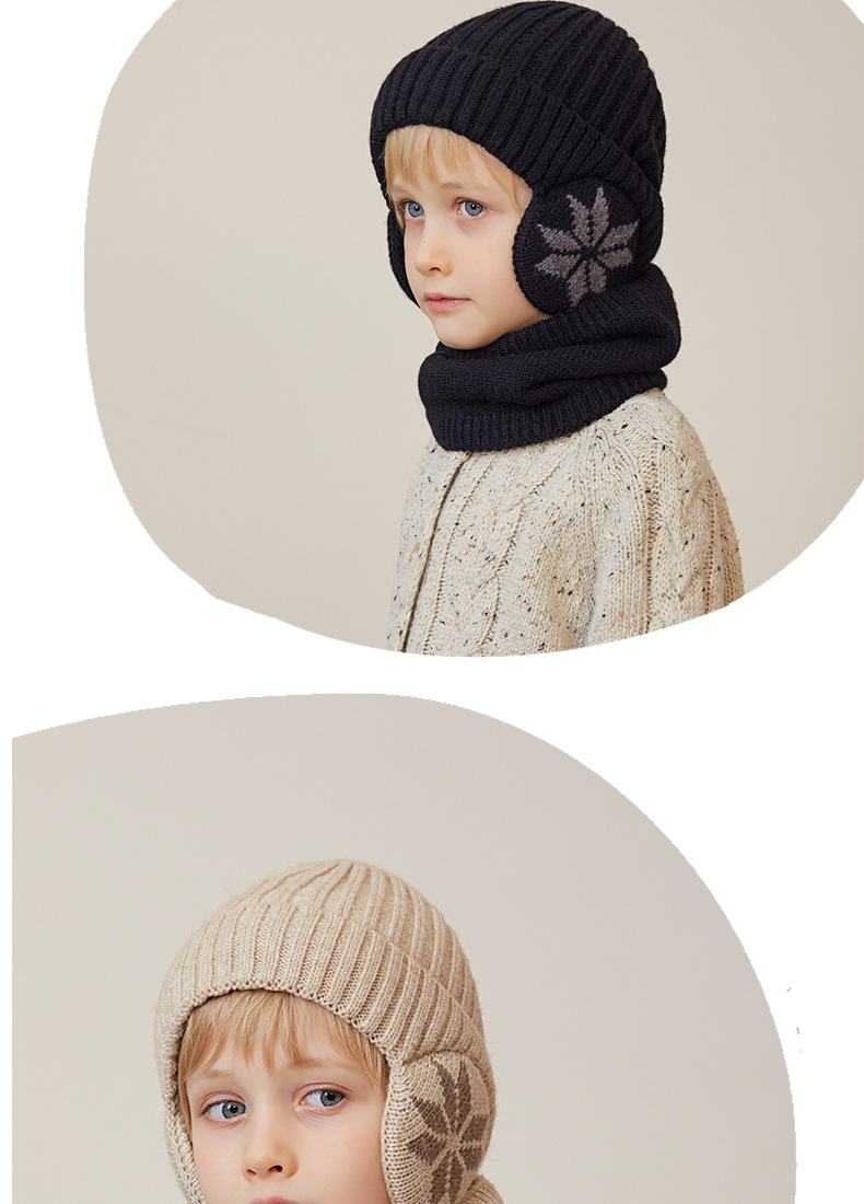 Children's Hat Winter Velvet Neck Set Knitted Wool Hat Men's and Girls' Warm Ear Protection Hoodie Head Cap_voghion.com
