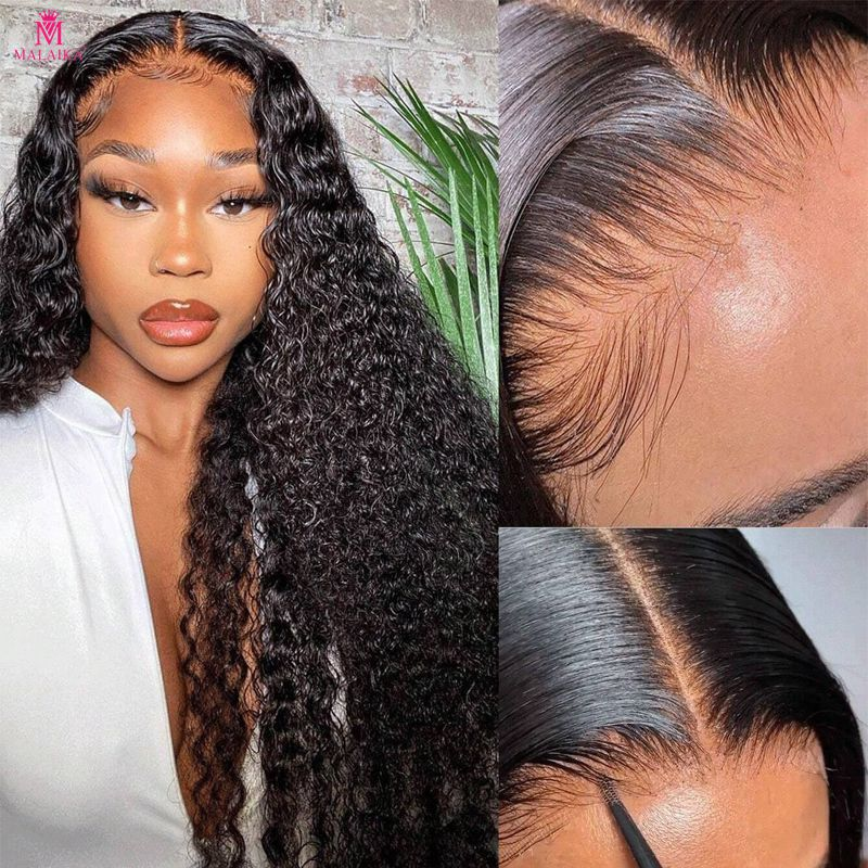 Hår 180 % tæthed Curly Wave Blonde Parykker Menneskehår Sort 13x4 24 Inch Deep Wave Parykker Brasiliansk Naturlig Farve forplukket med babyhår_voghion.com