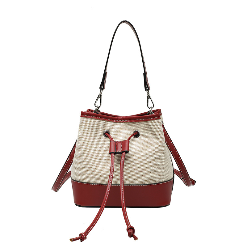 Bolsa feminina nova moda bolsa transversal oblíqua com cordão patchwork bolsa balde de lona_voghion.com