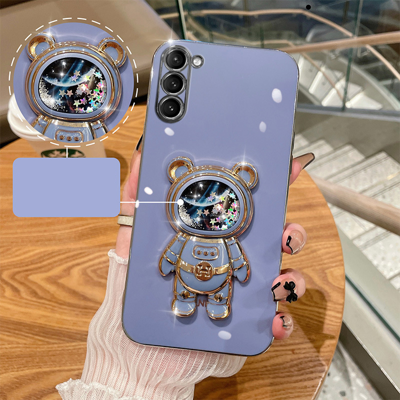 Til Samsung S23 Ultra Case,Plating Space Bear Stand Blødt Cover til Samsung Galaxy S23 S22 S21 S20 Ultra FE S10 Plus Note 20 A73 A72 A71 A54_voghion.com