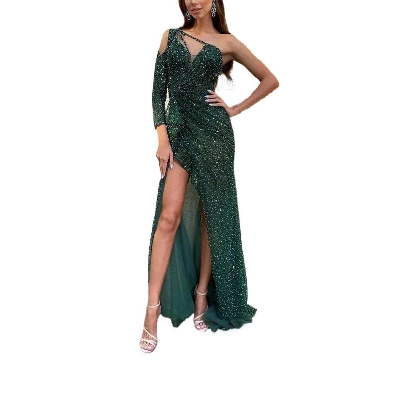 Hierscht a Wanter grenziwwerschreidend Aussenhandel Dame Kleeder Onofhängeg Statioun Sexy Gold One-Soulder Banquet Kleed Hip Rock Neie_voghion.com