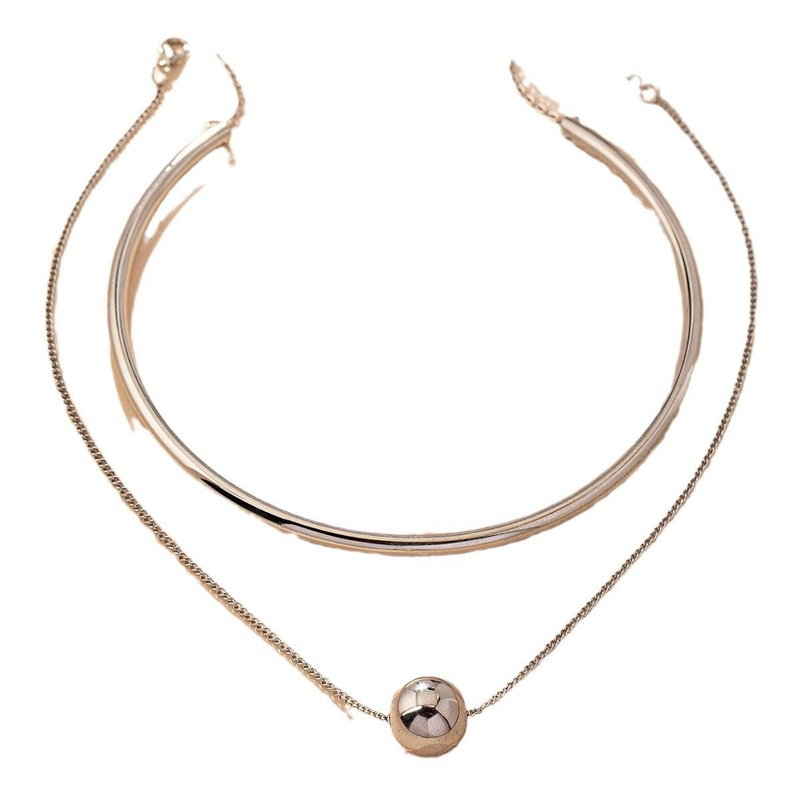 Small fashion simple design with a handsome texture of layered round ball necklace collar combination_voghion.com