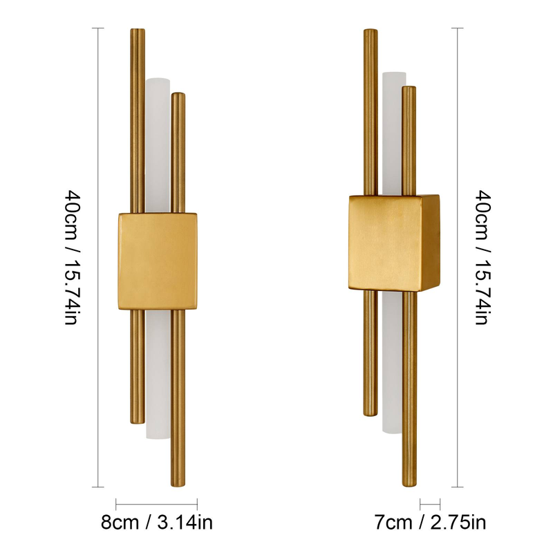 GOECO rechteckige Design-Wandleuchte, Aluminium, goldfarben, Größe 40 x 8 x 7 cm, warmes Licht 3000 K, 220 V_voghion.com
