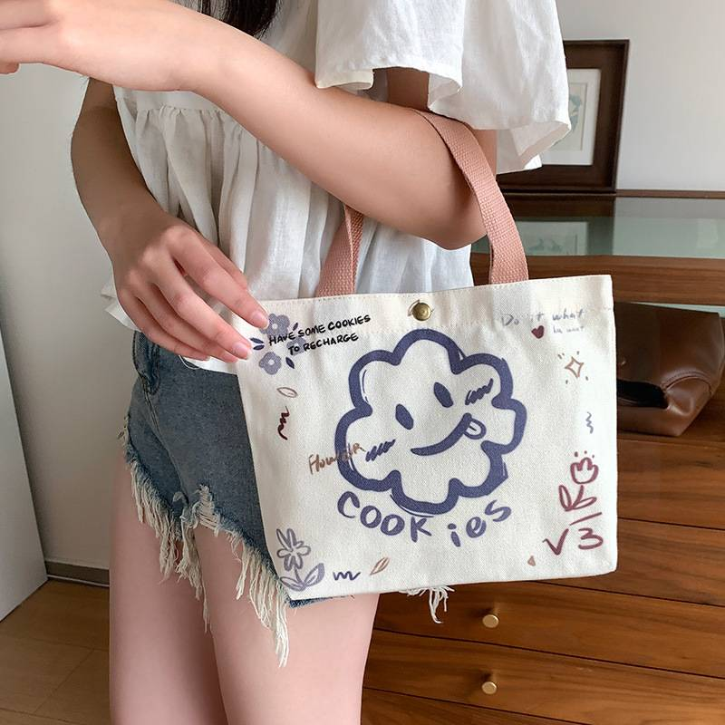 Canvas Female 2025 New Cloth College Students Work Lunch Box Small Bag Handbag_voghion.com