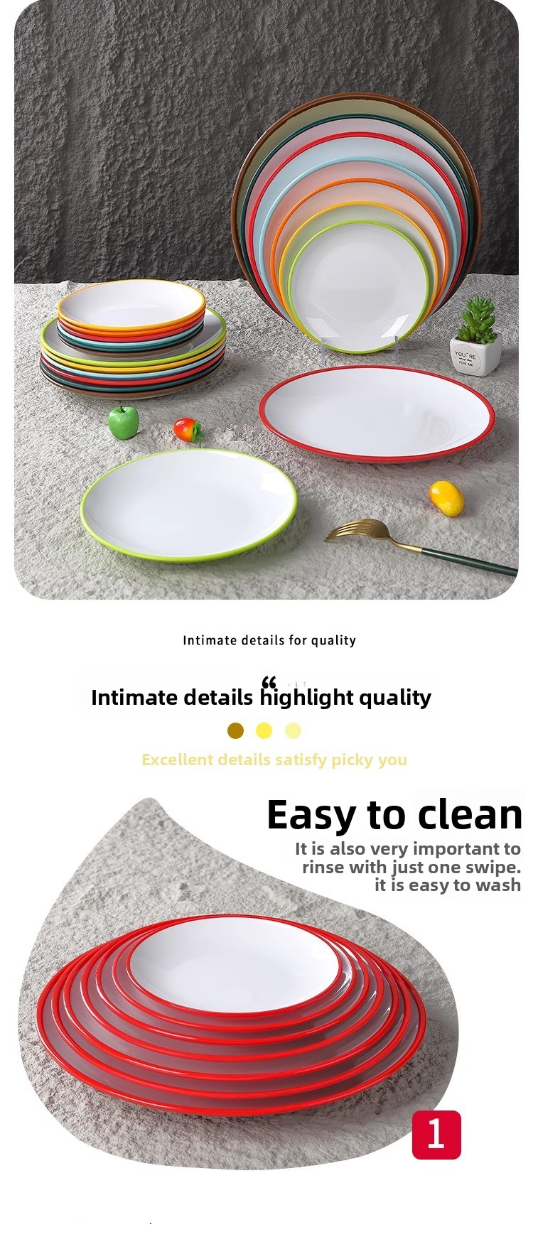 Talerz bufetowy Premium Melamine - Ceramiczny okrągły talerz do restauracji i hoteli w stylu zachodnim, wielofunkcyjny do gorących potraw i zimnych przystawek_voghion.com