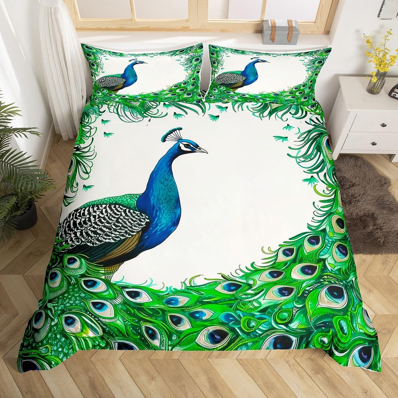 Copripiumino con pavone per lettino per bambini, elegante copripiumino con uccelli, set da letto con animali selvatici, set di biancheria da letto con piume di pavone esotico, arredamento per la camera da letto_voghion.com
