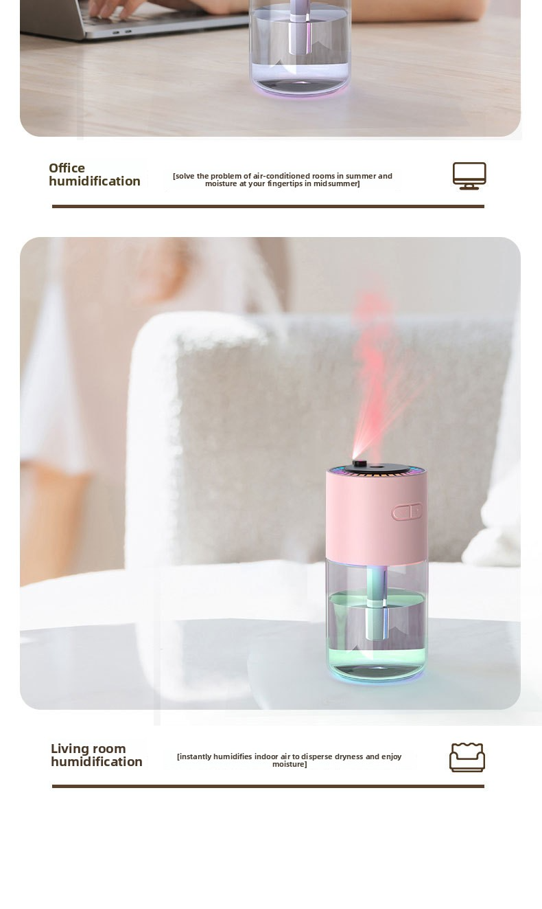 Mini-USB-Luftbefeuchter für Auto und Büro – Ultraschall-Diffusor mit kühlem Nebel, 2-8-Stunden-Timer, 0,5-Liter-Tank und ABS-Gehäuse (Weiß/Pink, Modell CL27)_voghion.com