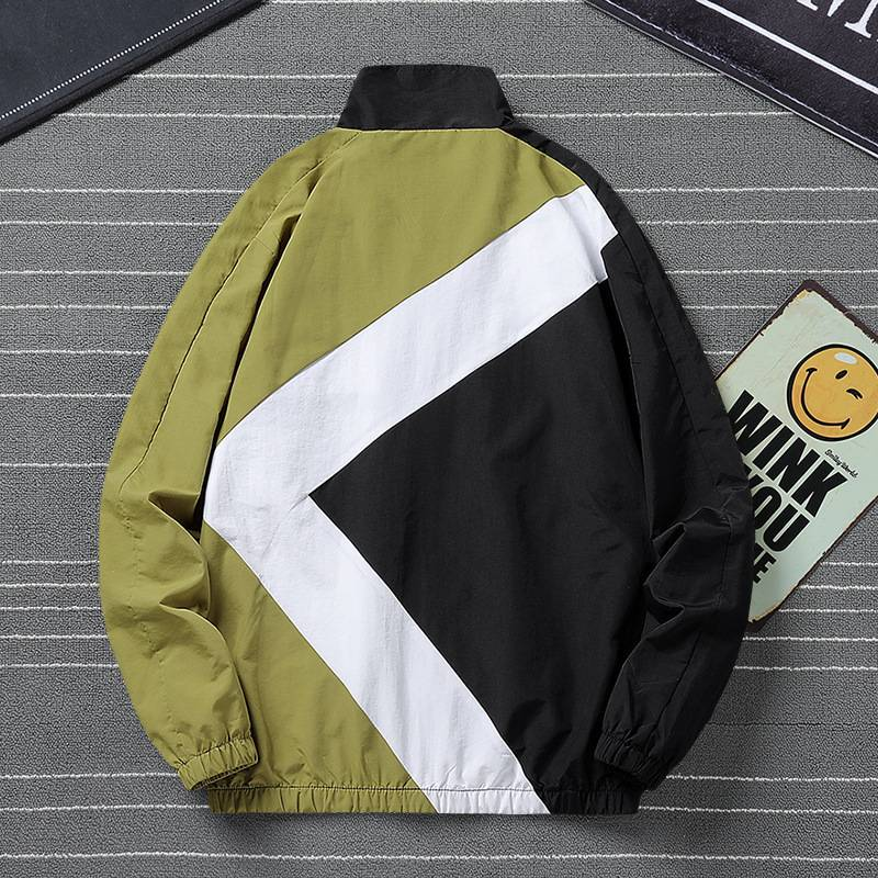 Giacca casual da uomo con cappuccio e blocchi di colore - Giacca a vento leggera con collo alto per primavera e autunno_voghion.com