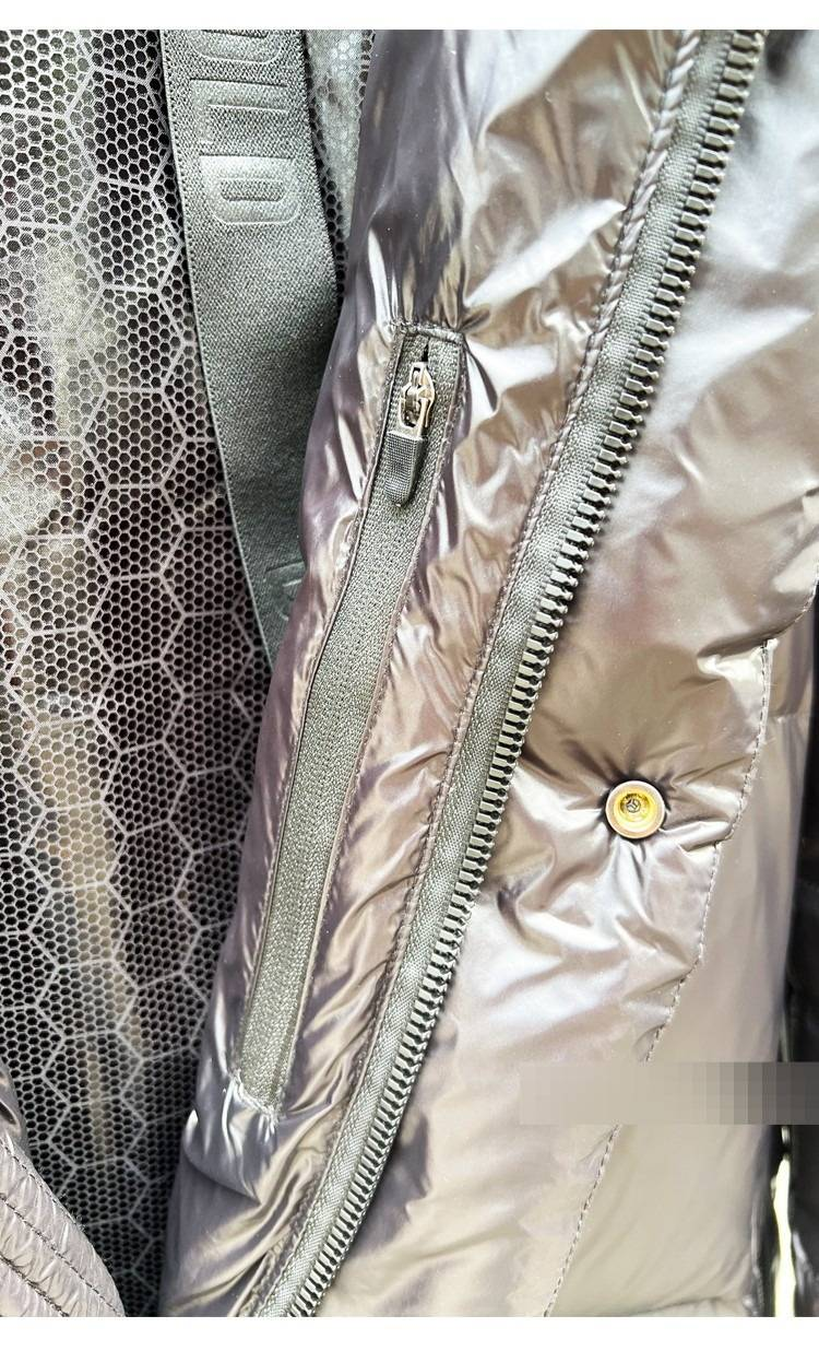 Unisex Black & Gold 6-Panel Mid-Length Down Coat, Knee-Length White Goose Feather Jacket, Thickened Winter Parka With High Neck (Korean Loose Fit)_voghion.com