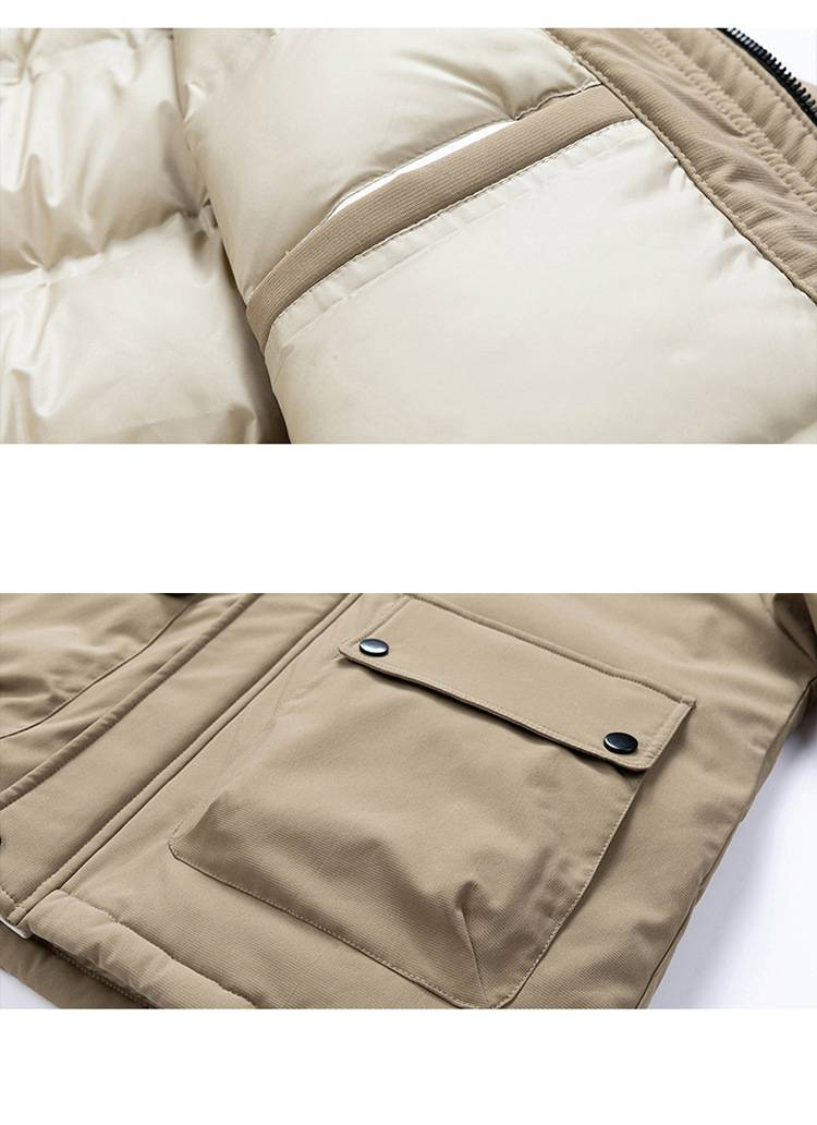 Men's Clothing Men's Winter Warm Hooded Down Jacket With Windproof Design, Loose Fit, Long Length, 85% White Duck Down Filling_voghion.com