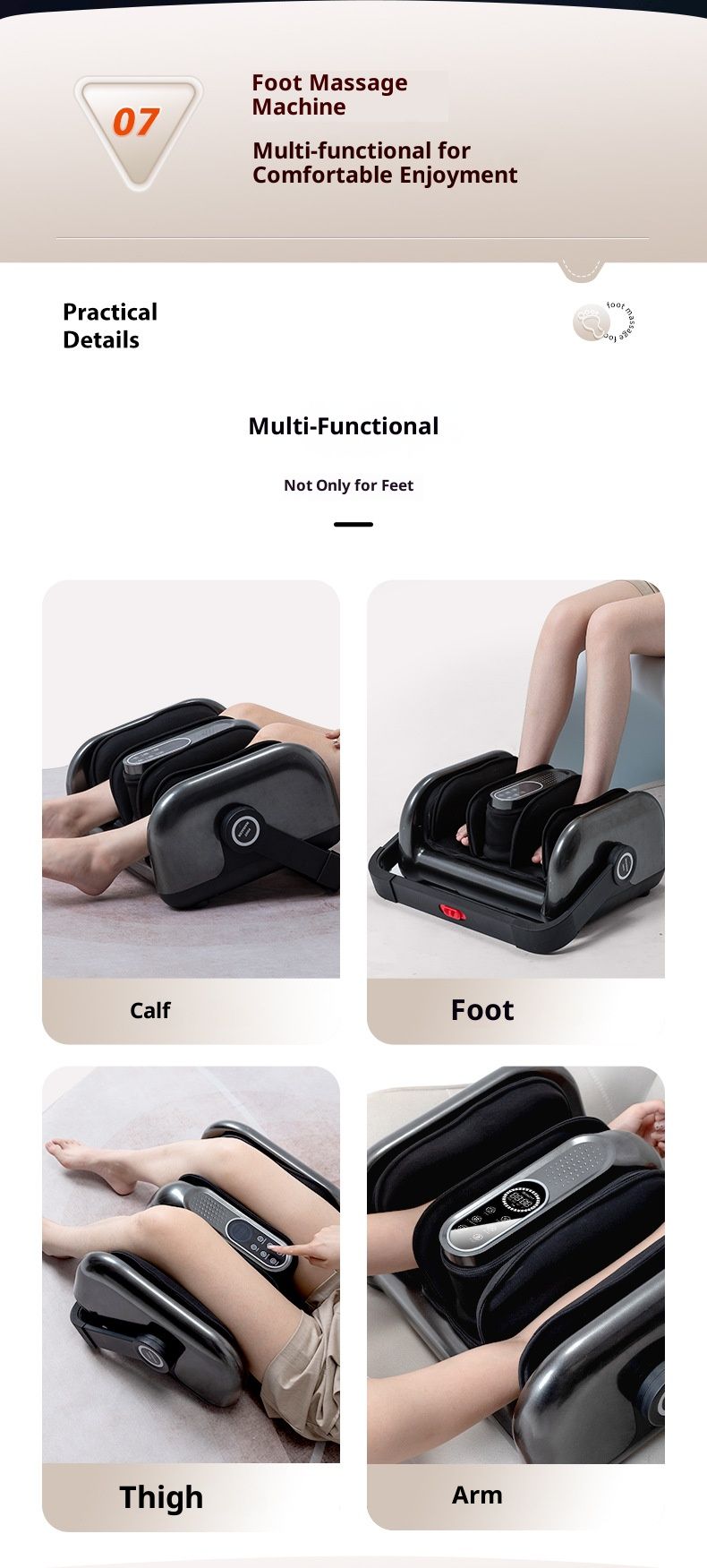 White/Grey/Black 3-in-1 Air Compression Massager For Legs, Arms & Feet – Wireless Remote Control, Kneading & Shiatsu Relief_voghion.com