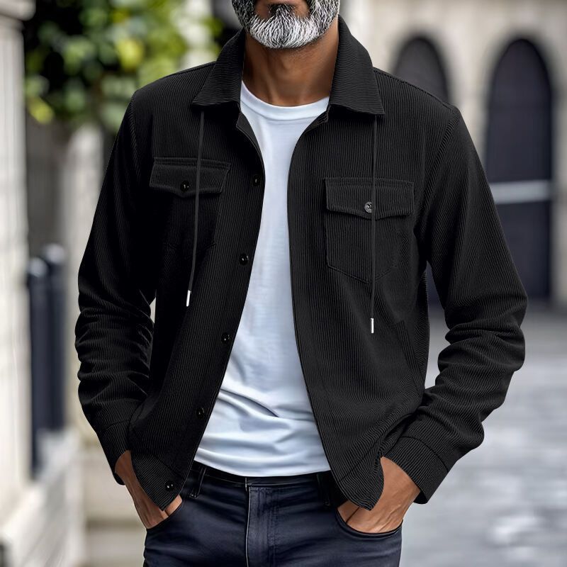 Autumn American Heavy Corduroy New Simple Versatile Multi Pocket Long Sleeved Stand Up Collar Jacket Men's Clothing_voghion.com