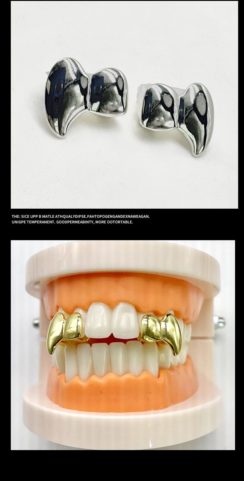 Electroplating Hip Hop Braces Double Gold Teeth Silver Teeth Vampire Fangs Tiger Teeth Dentures Hip Hop Accessories Braces_voghion.com