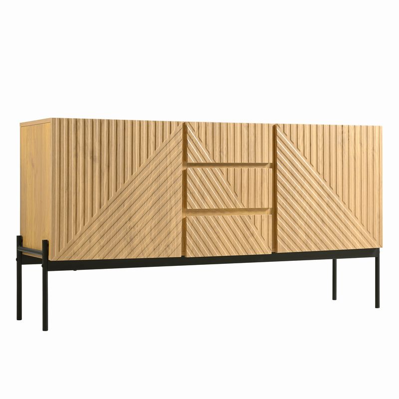 Credenza 140x75cm Mit 2 Türen, 3 Schubladen, Metallbeinen, TV-Schrank_voghion.com